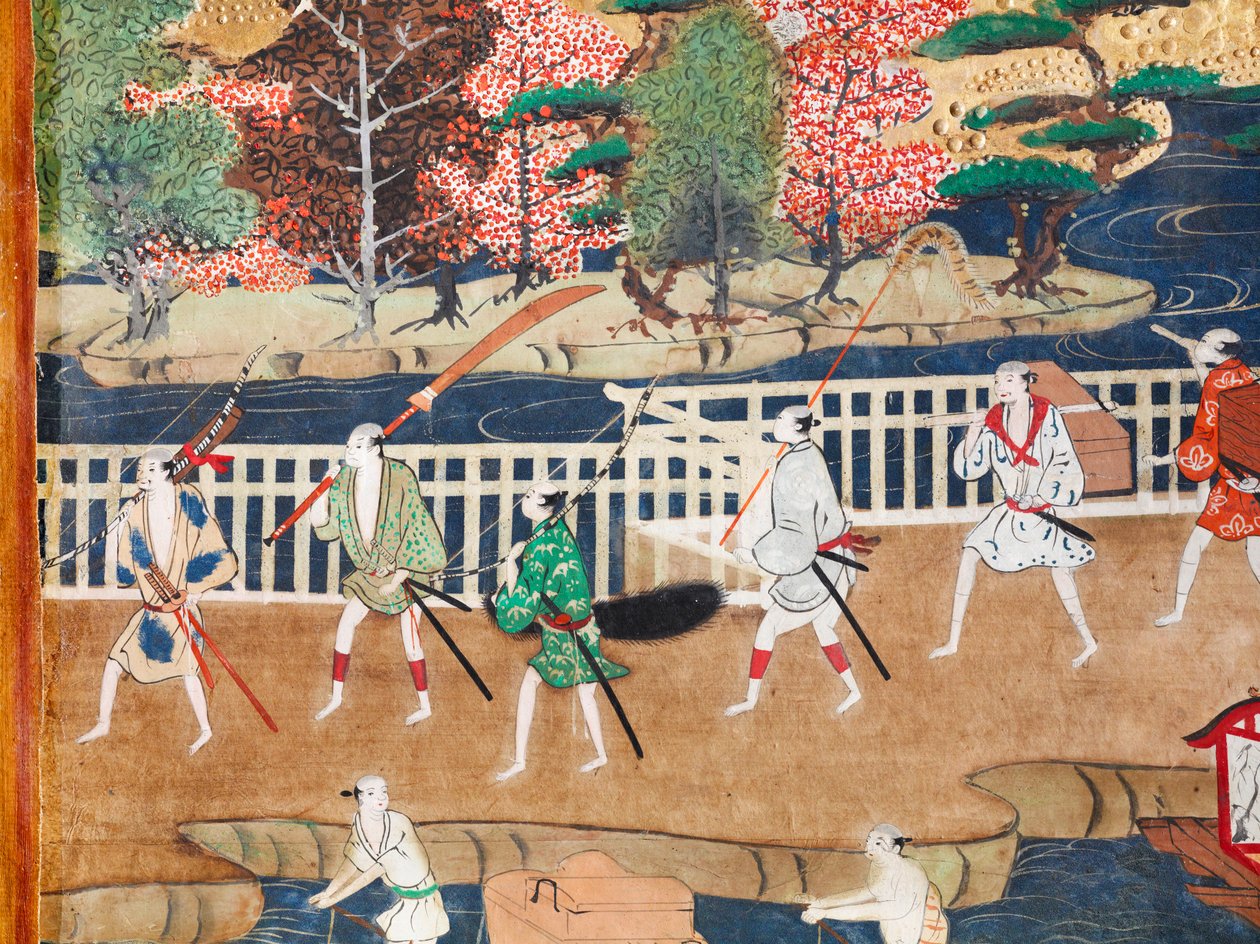 Osakazu Byobu - Japansk foldeskærm med otte paneler (maleri) af Japanese School