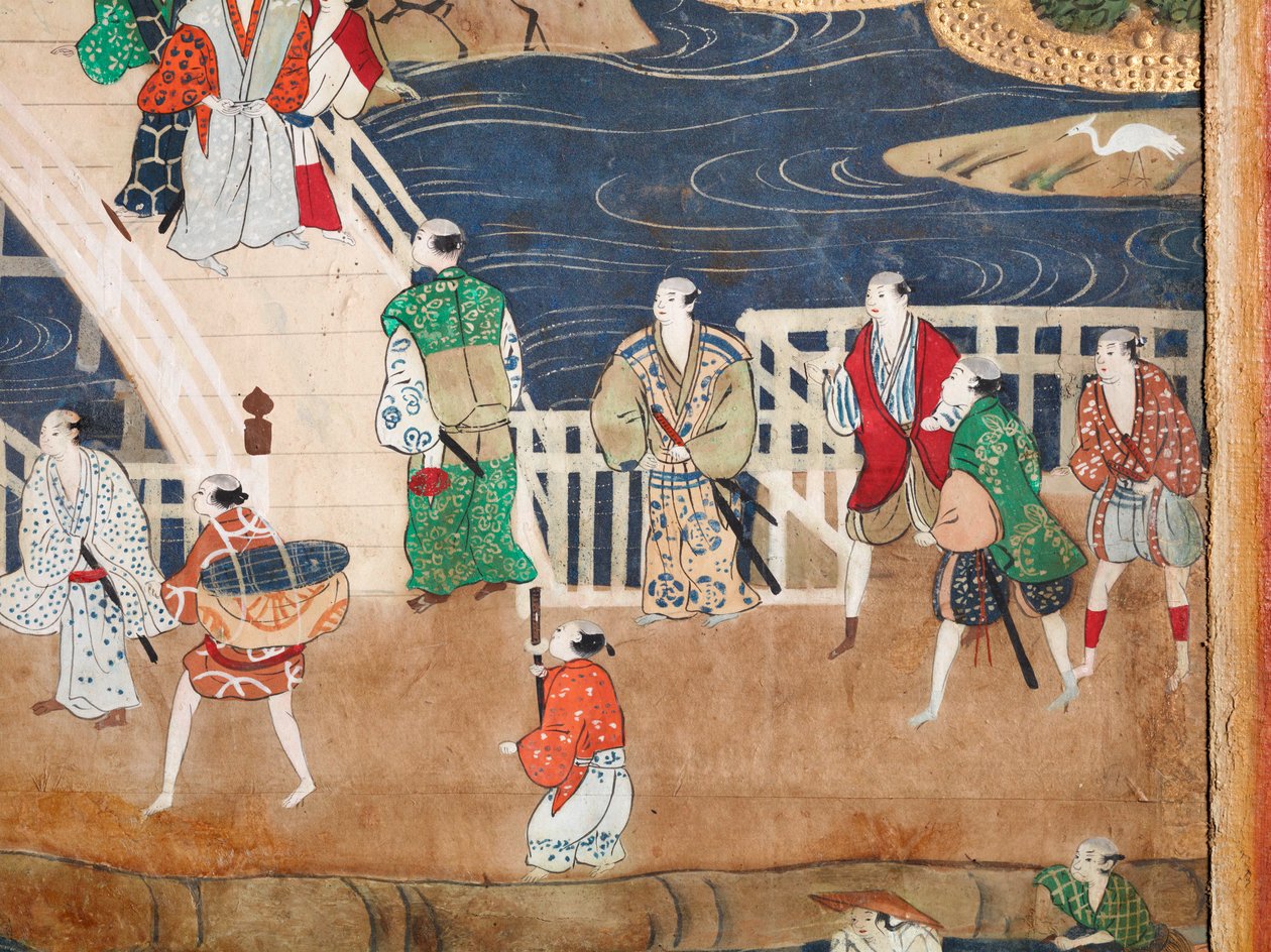 Osakazu Byobu - Japansk foldeskærm med otte paneler (maleri) af Japanese School