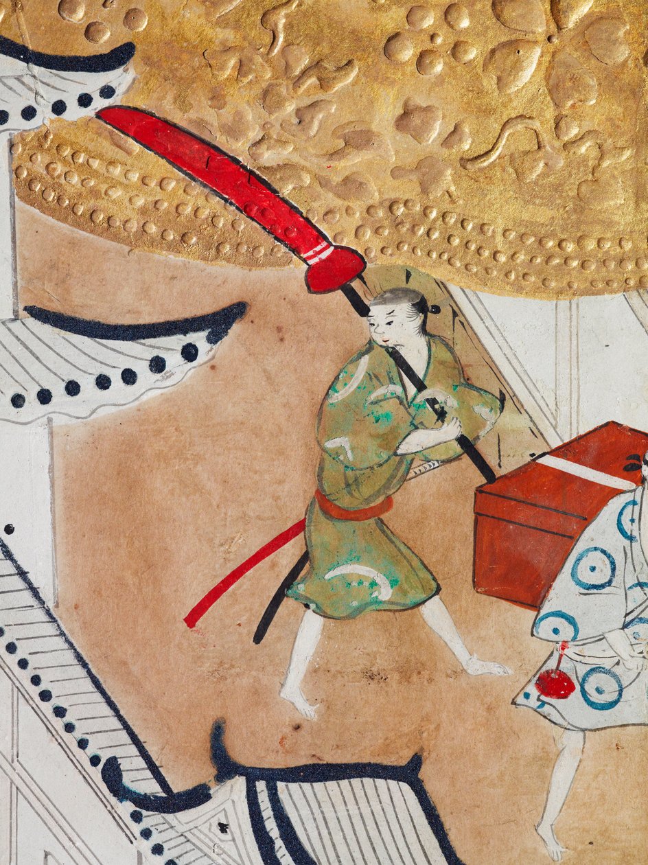 Osakazu Byobu - Japansk foldeskærm med otte paneler (maleri) af Japanese School