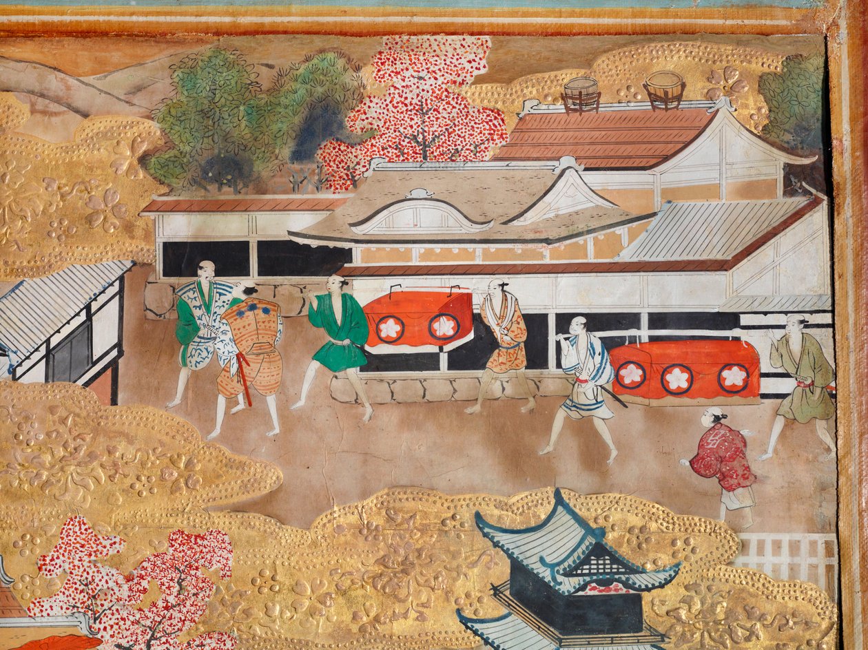 Osakazu Byobu - Japansk foldeskærm med otte paneler (maleri) af Japanese School