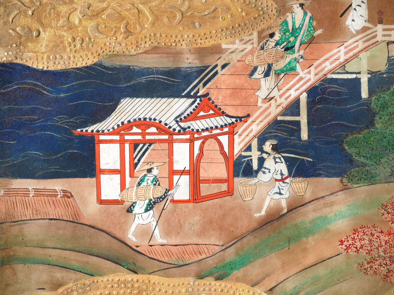 Osakazu Byobu - Japansk foldeskærm med otte paneler (maleri) af Japanese School