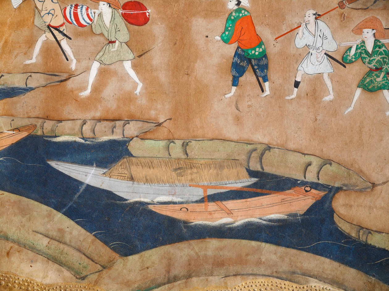 Osakazu Byobu - Japansk foldeskærm med otte paneler (maleri) af Japanese School