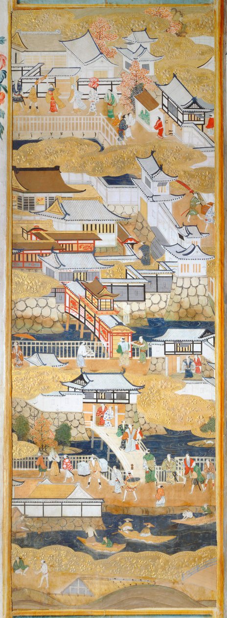 Osakazu Byobu - Japansk foldeskærm med otte paneler (maleri) af Japanese School