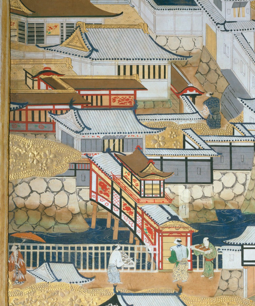 Osakazu Byobu - Japansk foldeskærm med otte paneler (maleri) af Japanese School