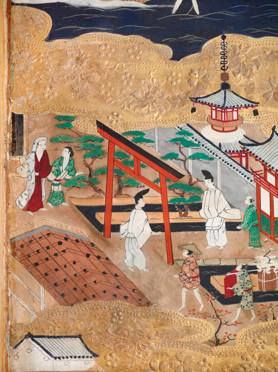 Osakazu Byobu - Japansk foldeskærm med otte paneler (maleri) af Japanese School