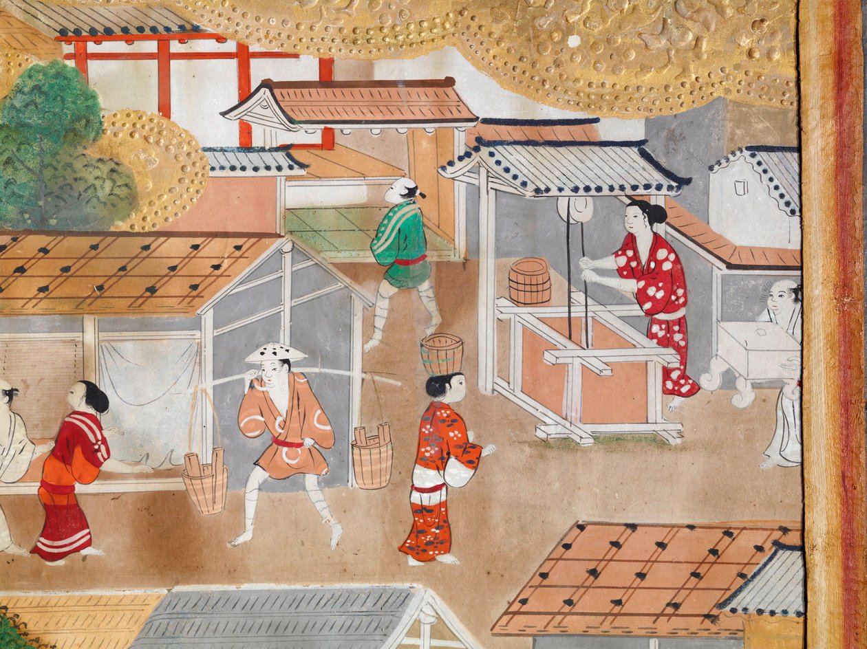 Osakazu Byobu - Japansk foldeskærm med otte paneler (maleri) af Japanese School