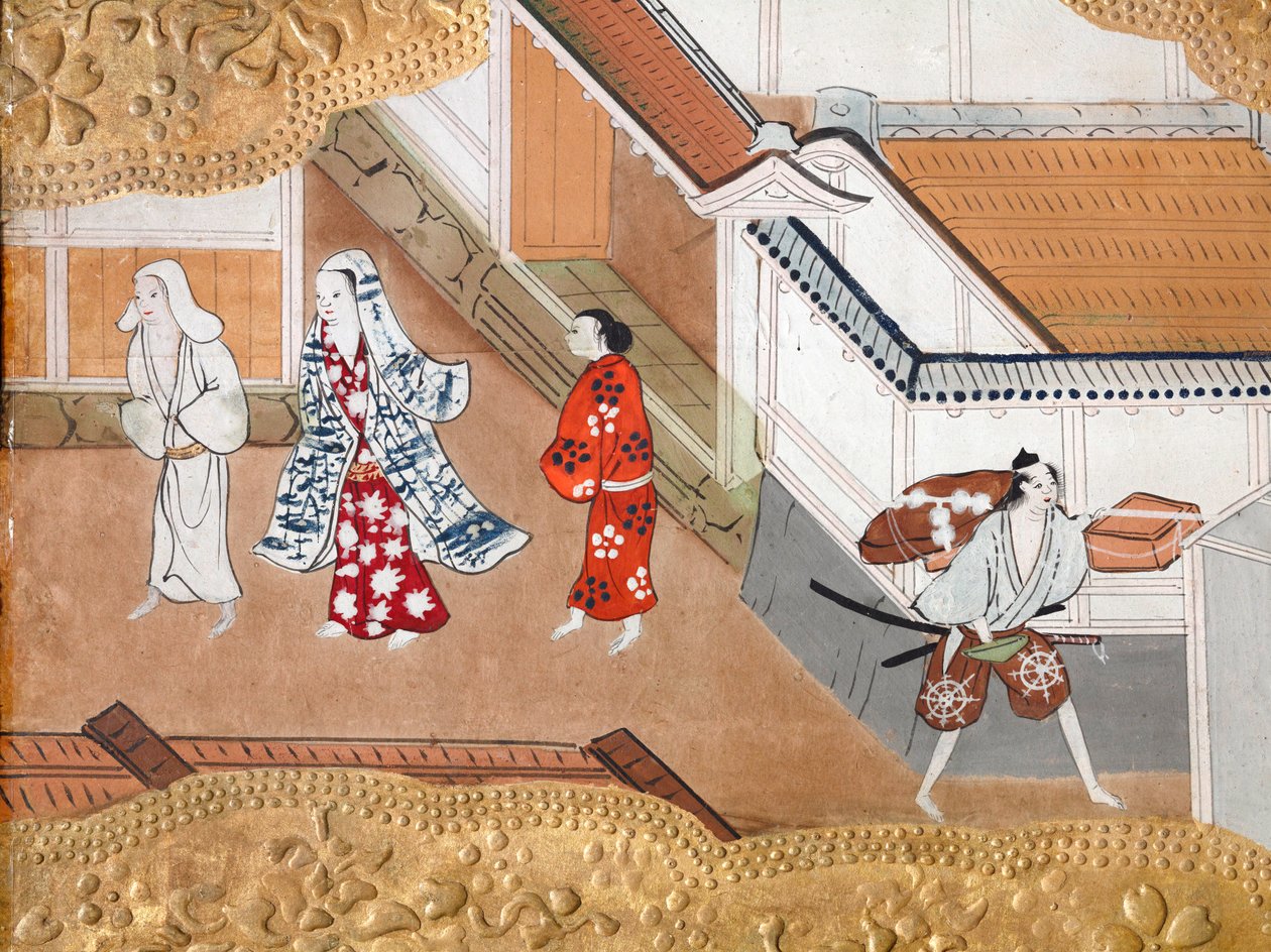 Osakazu Byobu - Japansk foldeskærm med otte paneler (maleri) af Japanese School