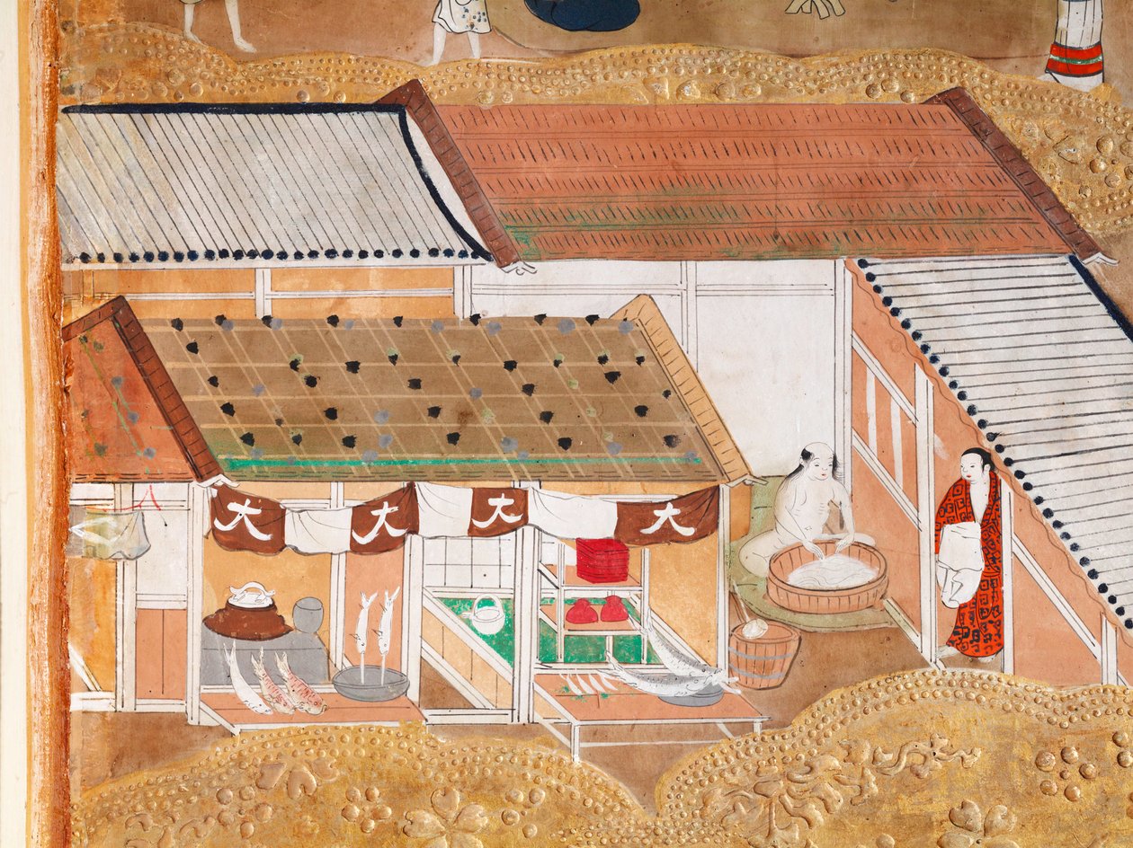 Osakazu Byobu - Japansk foldeskærm med otte paneler (maleri) af Japanese School