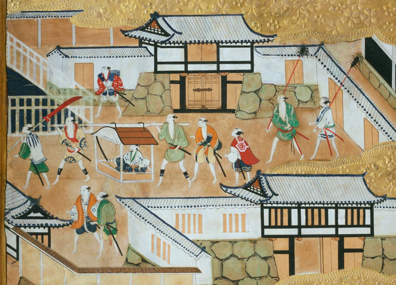 Osakazu Byobu - Japansk foldeskærm med otte paneler (maleri) af Japanese School