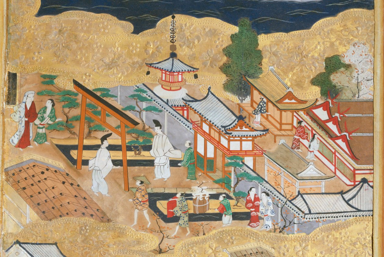 Osakazu Byobu - Japansk foldeskærm med otte paneler (maleri) af Japanese School
