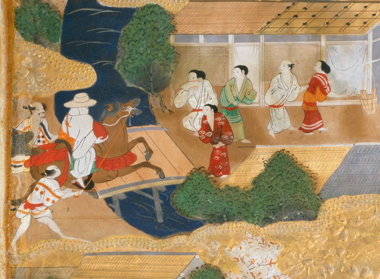 Osakazu Byobu - Japansk foldeskærm med otte paneler (maleri) af Japanese School