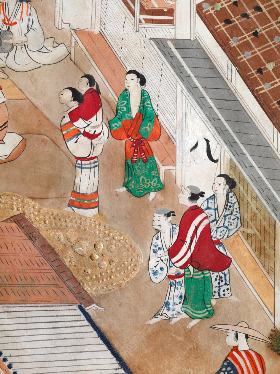 Osakazu Byobu - Japansk foldeskærm med otte paneler (maleri) af Japanese School