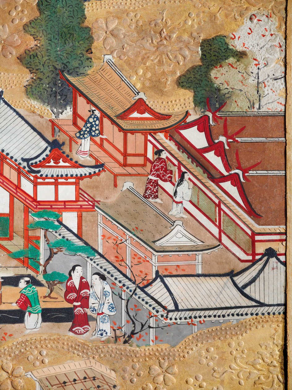 Osakazu Byobu - Japansk foldeskærm med otte paneler (maleri) af Japanese School