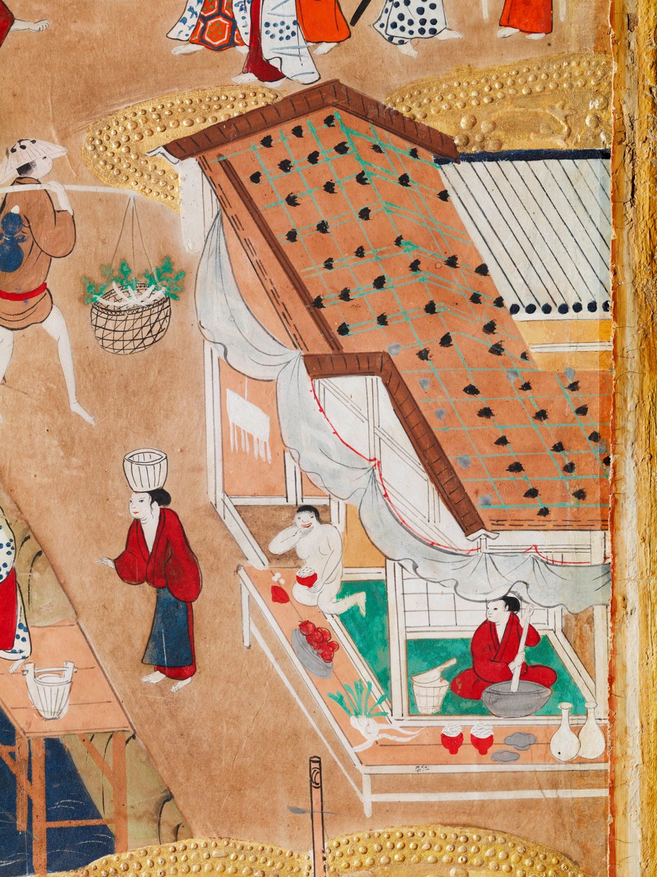 Osakazu Byobu - Japansk foldeskærm med otte paneler (maleri) af Japanese School
