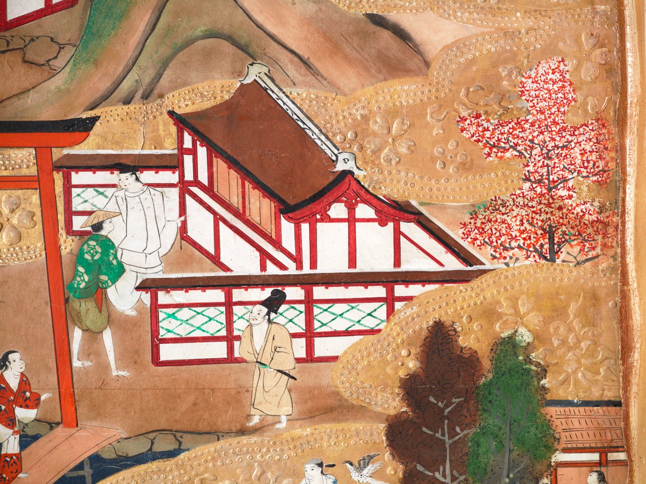 Osakazu Byobu - Japansk foldeskærm med otte paneler (maleri) af Japanese School