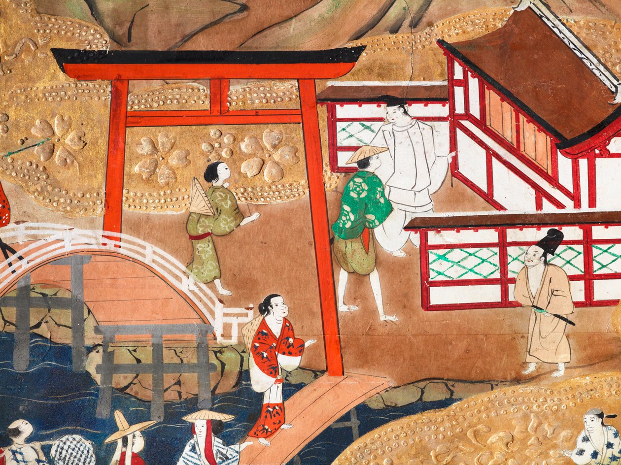Osakazu Byobu - Japansk foldeskærm med otte paneler (maleri) af Japanese School