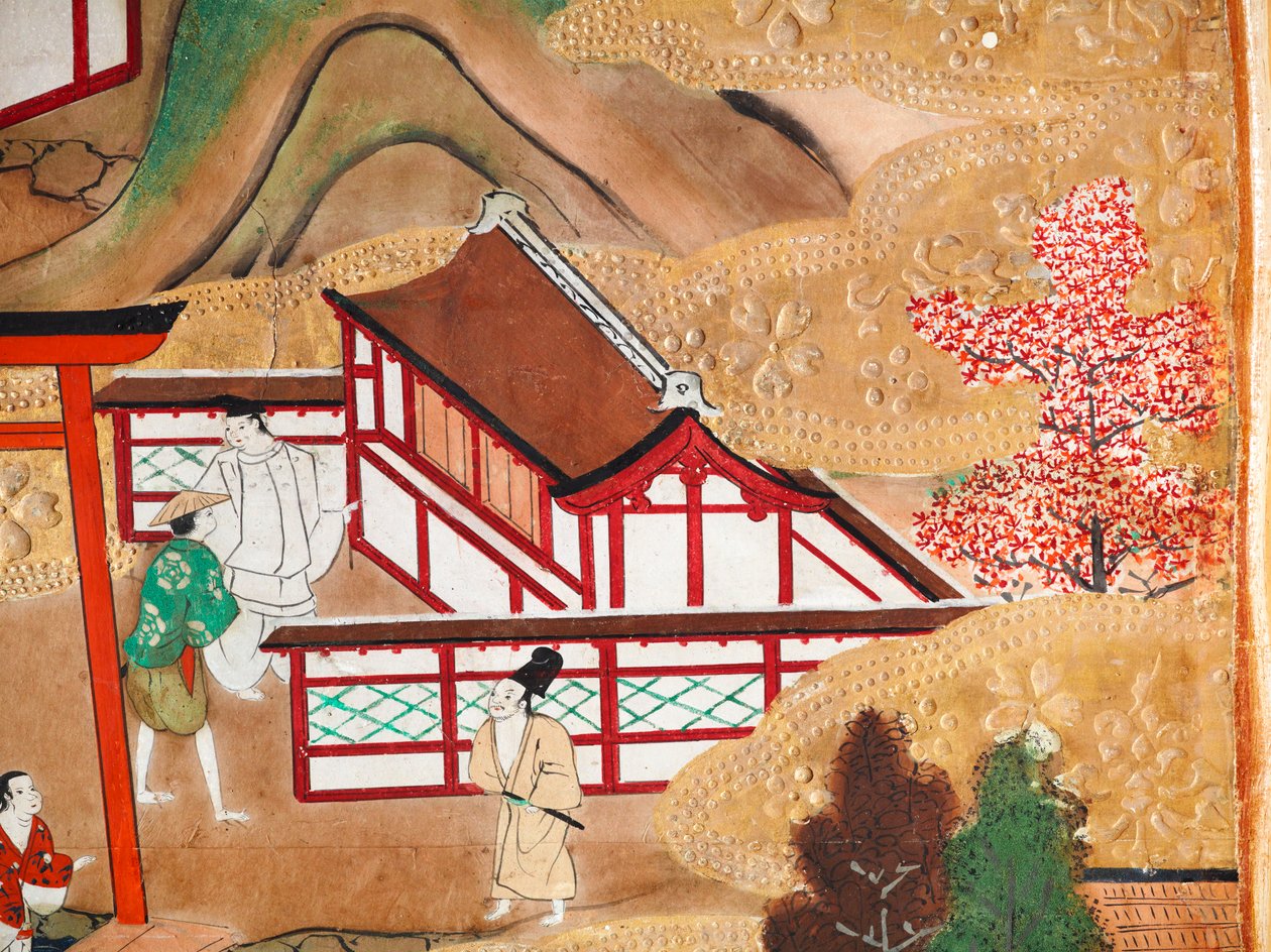 Osakazu Byobu - Japansk foldeskærm med otte paneler (maleri) af Japanese School
