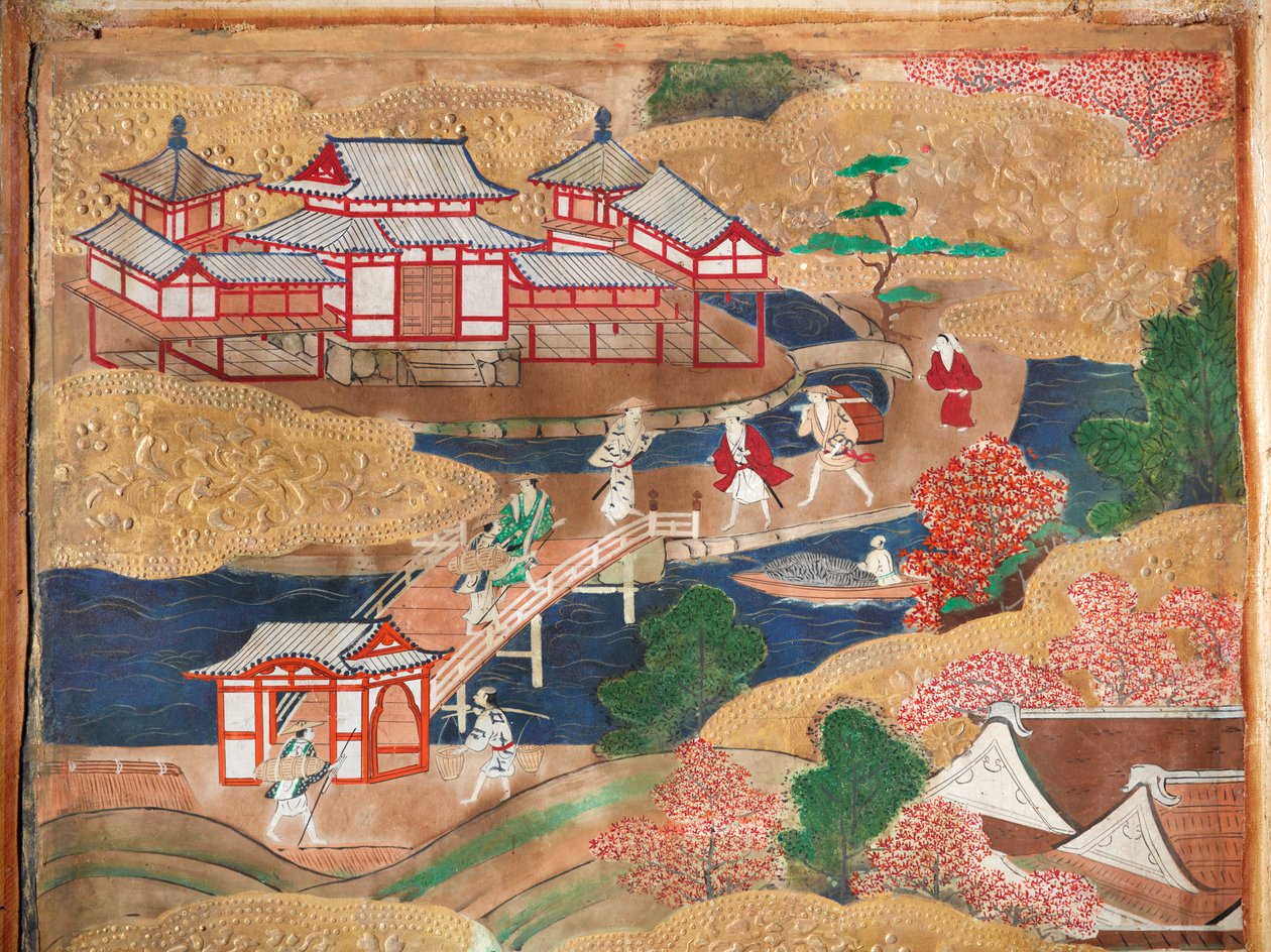 Osakazu Byobu - Japansk foldeskærm med otte paneler (maleri) af Japanese School