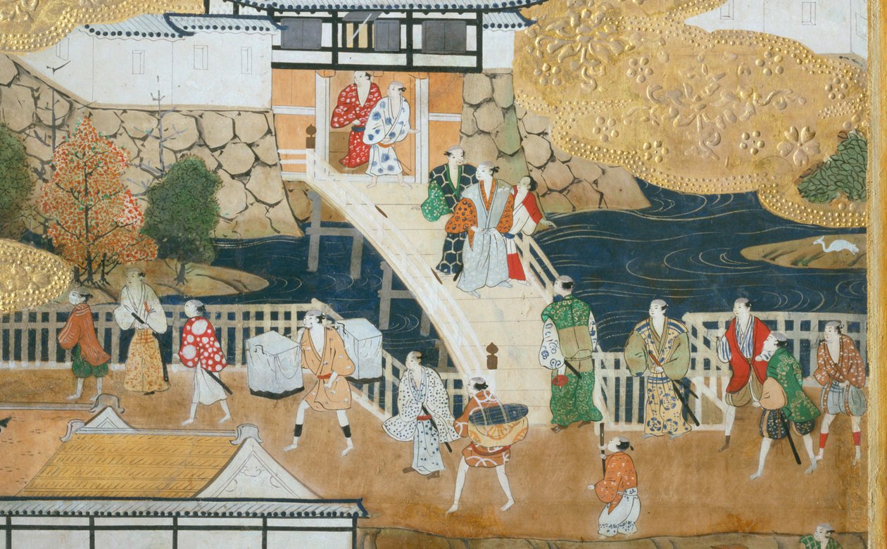 Osakazu Byobu - Japansk foldeskærm med otte paneler (maleri) af Japanese School
