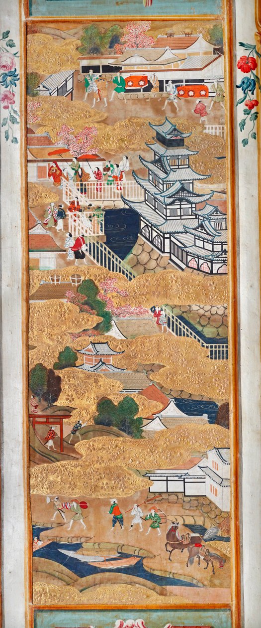 Osakazu Byobu - Japansk foldeskærm med otte paneler (maleri) af Japanese School