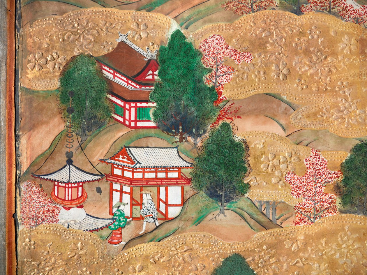 Osakazu Byobu - Japansk foldeskærm med otte paneler (maleri) af Japanese School