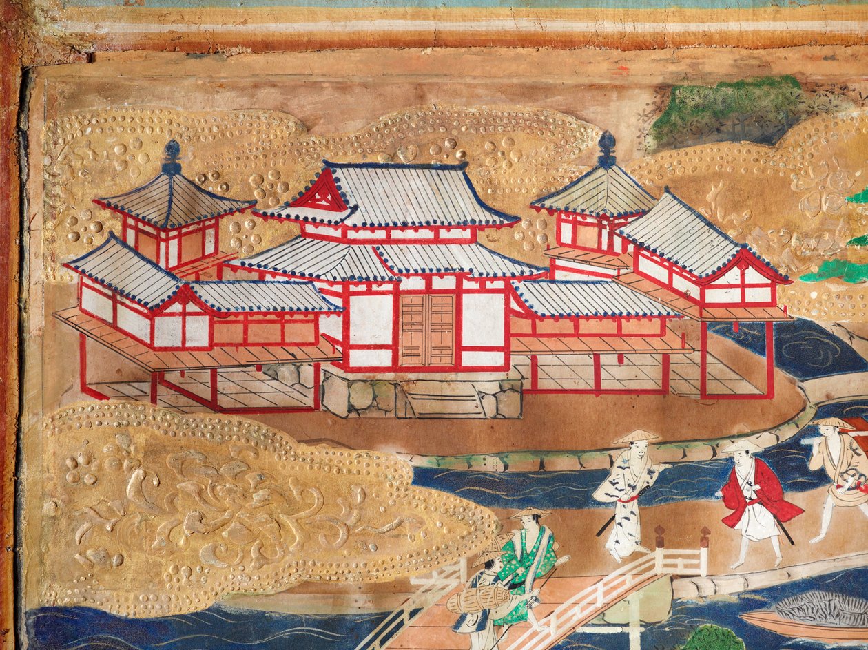 Osakazu Byobu - Japansk foldeskærm med otte paneler (maleri) af Japanese School