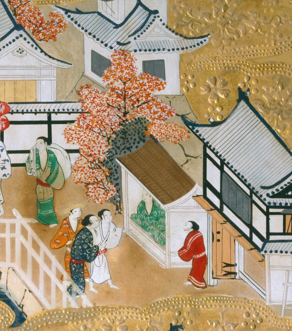 Osakazu Byobu - Japansk foldeskærm med otte paneler (maleri) af Japanese School