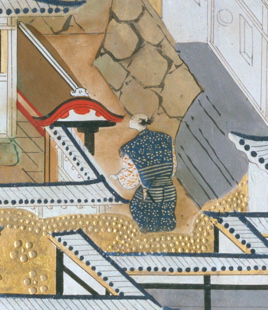 Osakazu Byobu - Japansk foldeskærm med otte paneler (maleri) af Japanese School