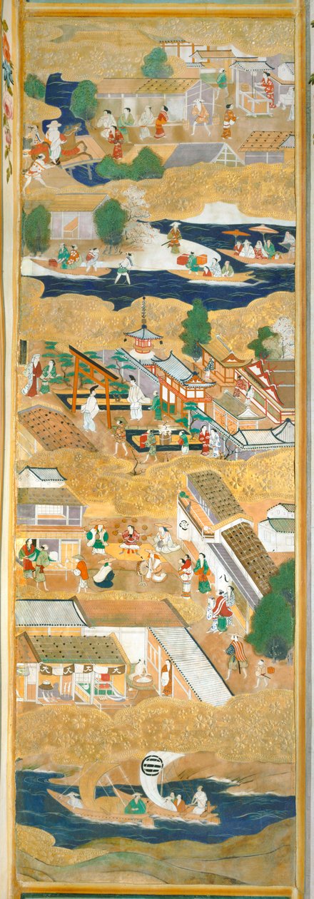 Osakazu Byobu - Japansk foldeskærm med otte paneler (maleri) af Japanese School