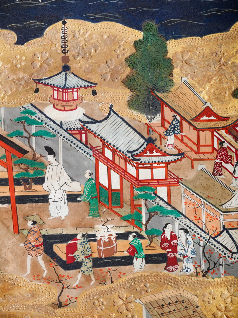 Osakazu Byobu - Japansk foldeskærm med otte paneler (maleri) af Japanese School