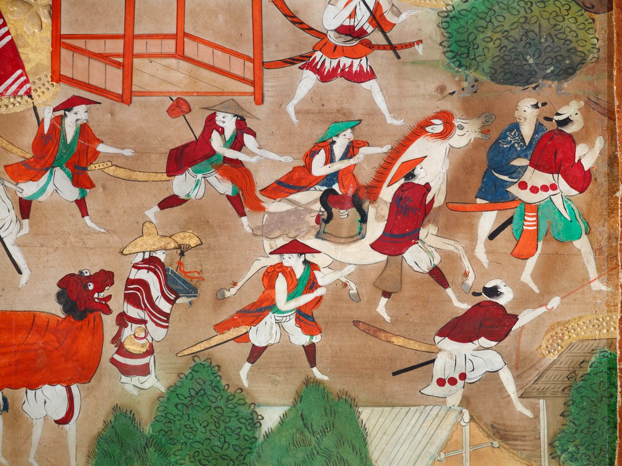 Osakazu Byobu - Japansk foldeskærm med otte paneler (maleri) af Japanese School
