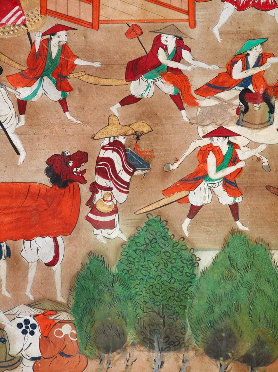 Osakazu Byobu - Japansk foldeskærm med otte paneler (maleri) af Japanese School