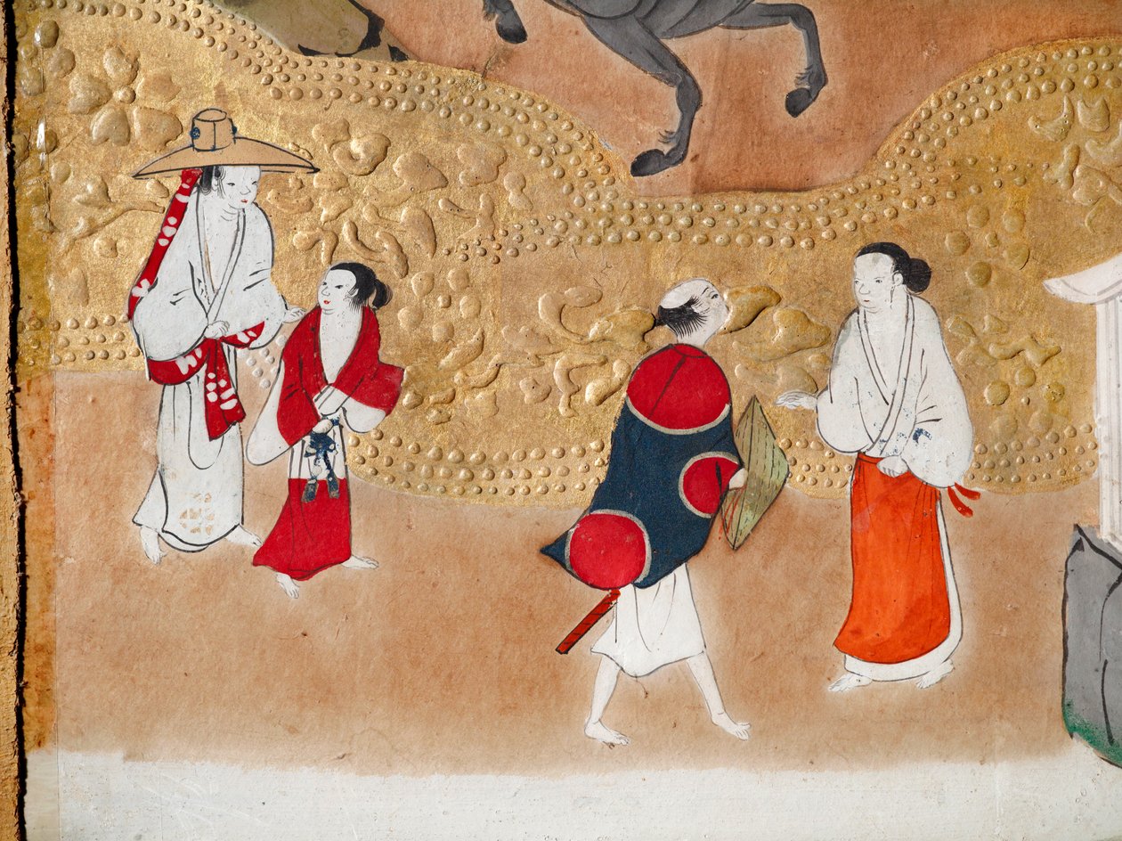 Osakazu Byobu - Japansk foldeskærm med otte paneler (maleri) af Japanese School