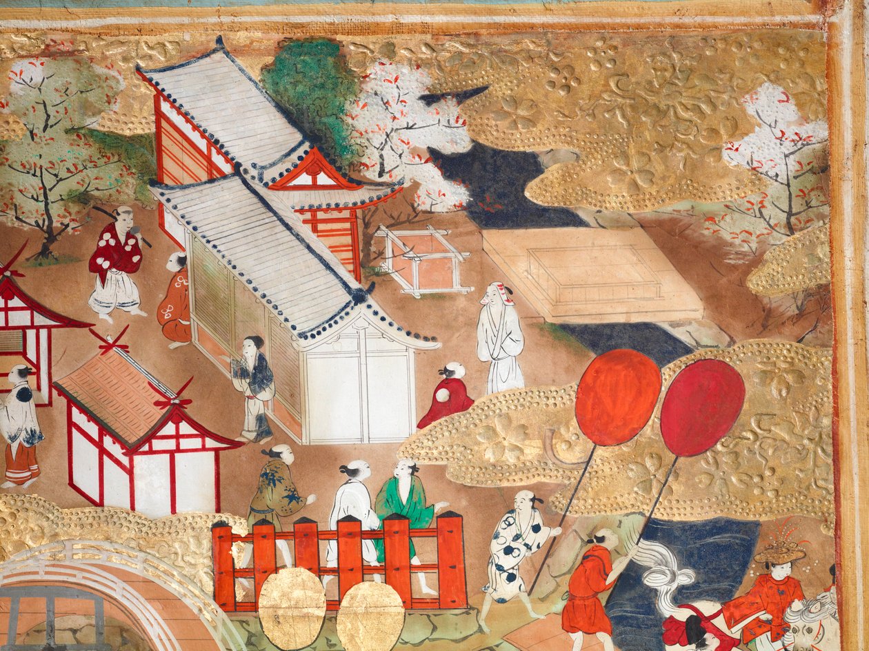 Osakazu Byobu - Japansk foldeskærm med otte paneler (maleri) af Japanese School