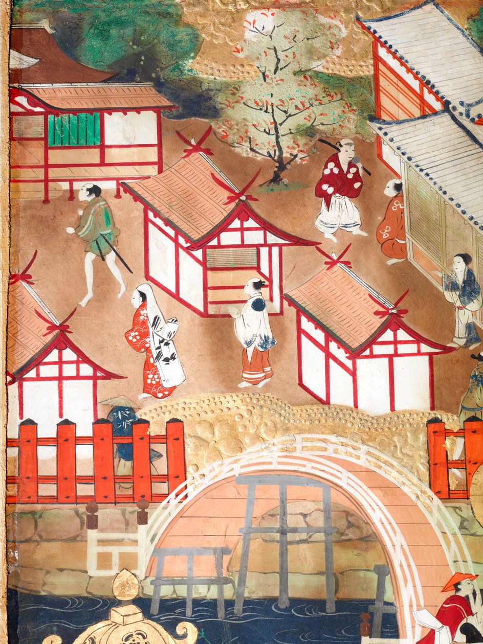 Osakazu Byobu - Japansk foldeskærm med otte paneler (maleri) af Japanese School
