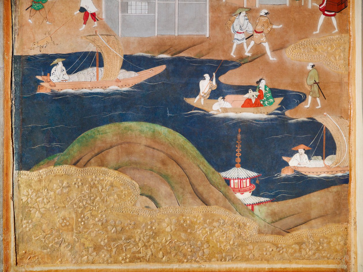 Osakazu Byobu - Japansk foldeskærm med otte paneler (maleri) af Japanese School