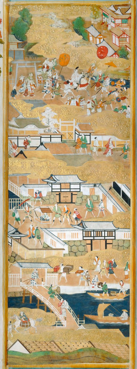 Osakazu Byobu - Japansk foldeskærm med otte paneler (maleri) af Japanese School