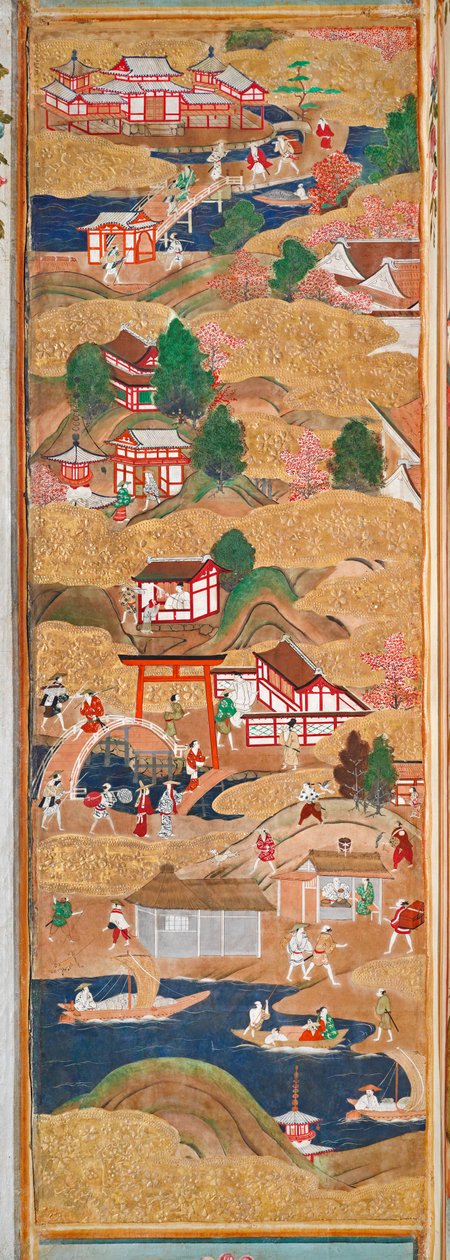 Osakazu Byobu - Japansk foldeskærm med otte paneler (maleri) af Japanese School