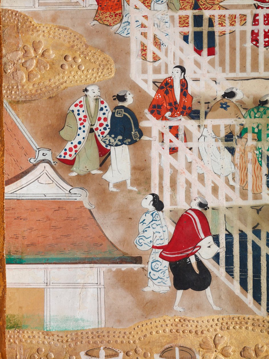 Osakazu Byobu - Japansk foldeskærm med otte paneler (maleri) af Japanese School