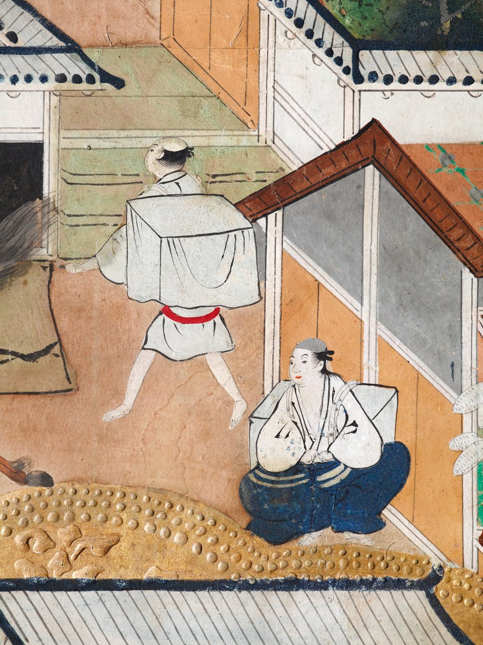 Osakazu Byobu - Japansk foldeskærm med otte paneler (maleri) af Japanese School
