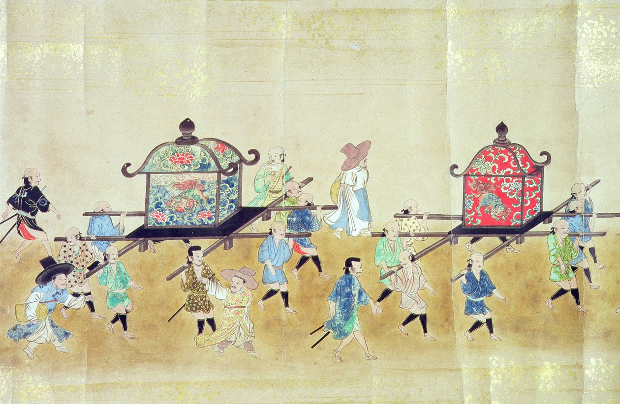 En del af den sjette koreanske ambassade i Japan på tidspunktet for arvefølgen i Tokugawa Ietsuna i 1651, muligvis af Kano Masanobu (1625-94) 1655-57 (rullemaleri) (se også 120822 & 120823) af Japanese School