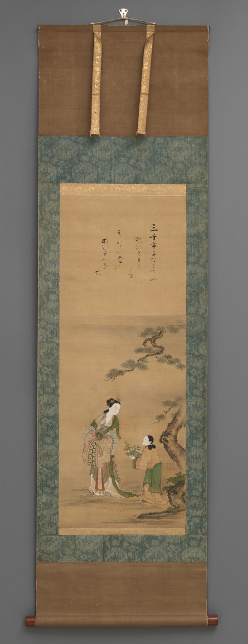 Peach Mother and Attendant af Pine Tree, begyndelsen af det 19. århundrede (akvarel med træknopper) af Japanese School