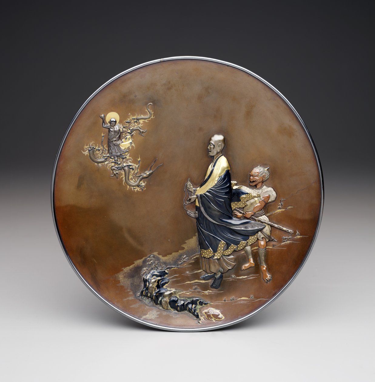 Plaque, Meiji-periode. ca. 1870 (sølv, kobber og forgyldt) af Japanese School