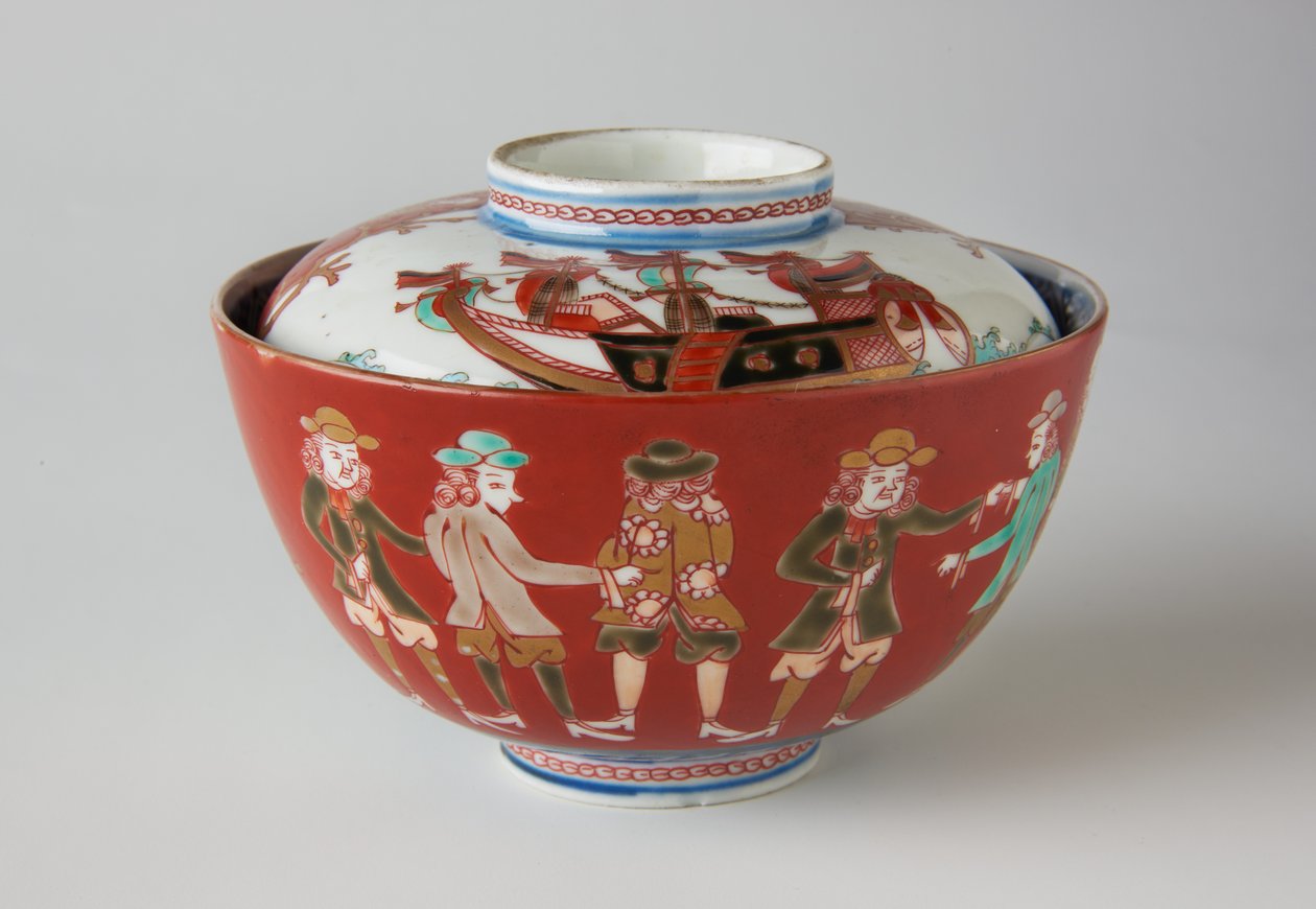 Risskål og låg, muligvis 1800-tallet (Ko-Imari ware, porcelæn med underglasur blå og overglasur emalje) af Japanese School