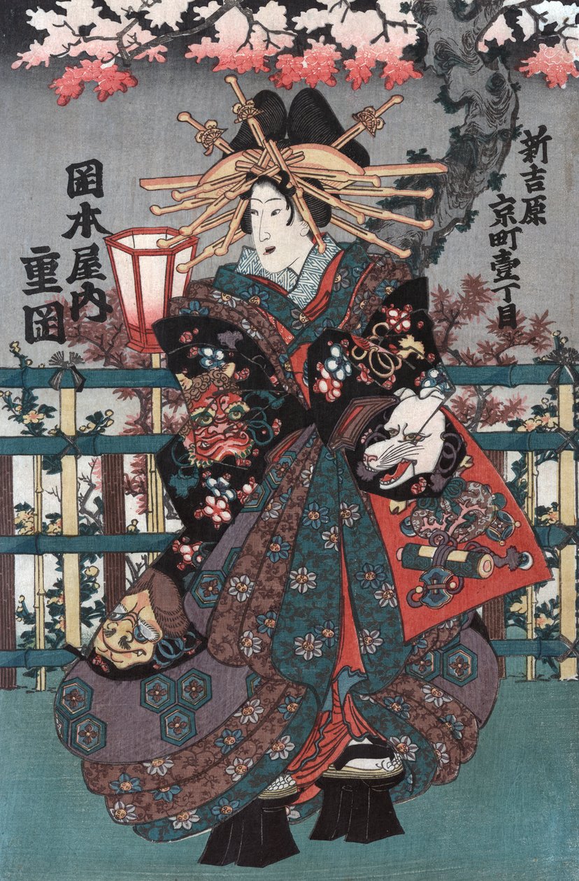 Højre panel fra en japansk kurtisan-triptykon af Japanese School