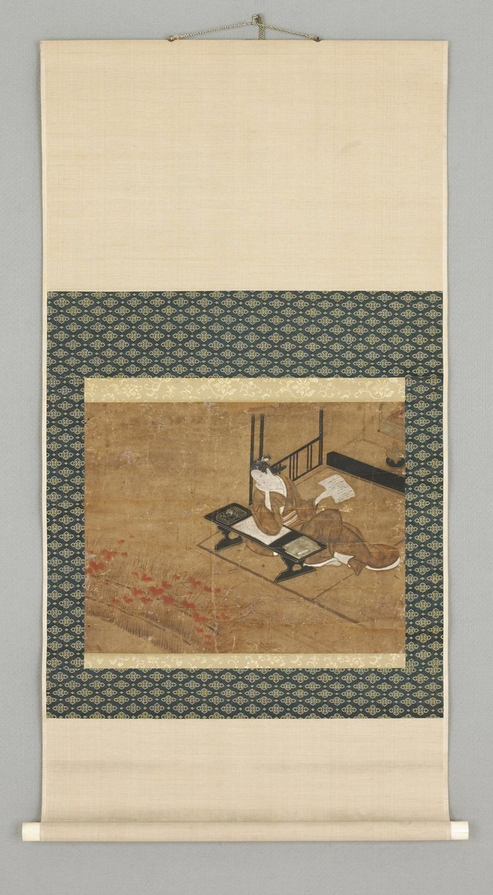 Siddende kvindefigur, tidligt 1700-tal (akvarel med elfenbensknopper) af Japanese School