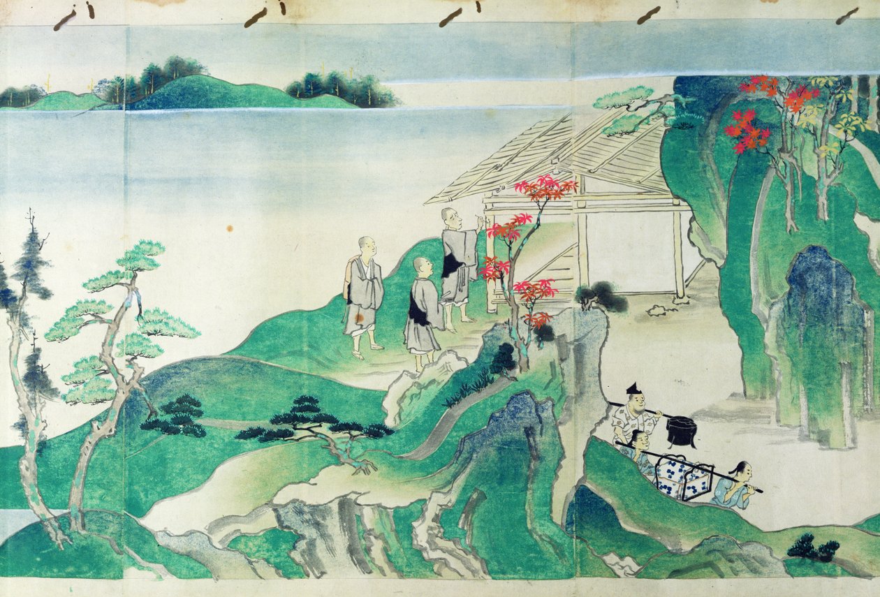 Tjenere, fra en illustreret historie om munken Ippens liv (1239-89) (wc på papir) af Japanese School