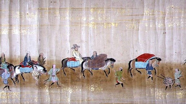 Sjette koreanske ambassade til Japan i Meireki 1 på tidspunktet for Tokugawa Ietsunas arvefølge i 1651, muligvis af Kano Masunobu (1625-94) (rullemaleri) (detaljer) af Japanese School
