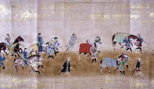 Sjette koreanske ambassade til Japan i Meireki 1 på tidspunktet for Tokugawa Ietsunas arvefølge i 1651, muligvis af Kano Masunobu (1625-94) (rullemaleri) (detaljer) af Japanese School