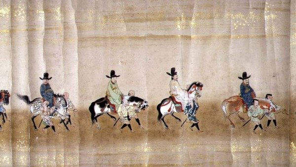 Sjette koreanske ambassade til Japan i Meireki 1 på tidspunktet for Tokugawa Ietsunas arvefølge i 1651, muligvis af Kano Masunobu (1625-94) (rullemaleri) (detaljer) af Japanese School